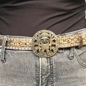 Vintage Bergamot 70s aztec mayan sun god belt buckle